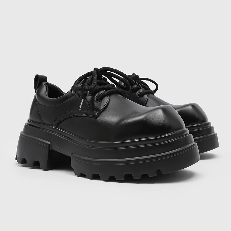 Fashionable Men Height-increasing Derby Shoes Casual Versatile Lace-up Thick-soled High-quality Leather Shoes Social Shoes Men