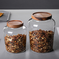 Kitchen Storage Bottles Jar Glass Airtight Canister Grains Tea Coffee Beans Grains Candy Jars Wood Lid Containers Food Container