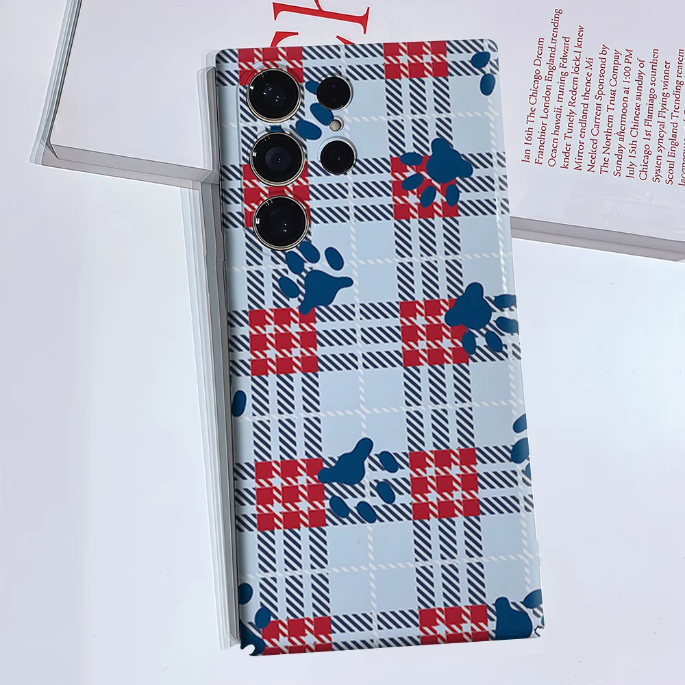 Paw Grid Phone Case for Samsung Galaxy S26 S25 S24 S23 Ultra Plus Luxury Double-layer anti-fall Back Cover