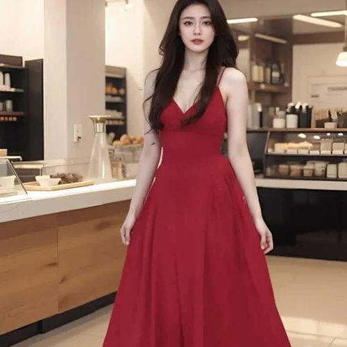 섹시한 드레스 A라인 긴 소매 V넥 중간 길이 허리 조임 대형 사이즈 300근 빨간색 드레스 원피스 드레스  Best5