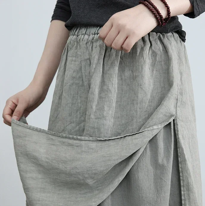 100% Cotton Linen Mori Girl Floral Embroidery Hem Wide Leg Pants Skirt Aesthetic Fairy Grunge Medieval Loose Distressed Trousers