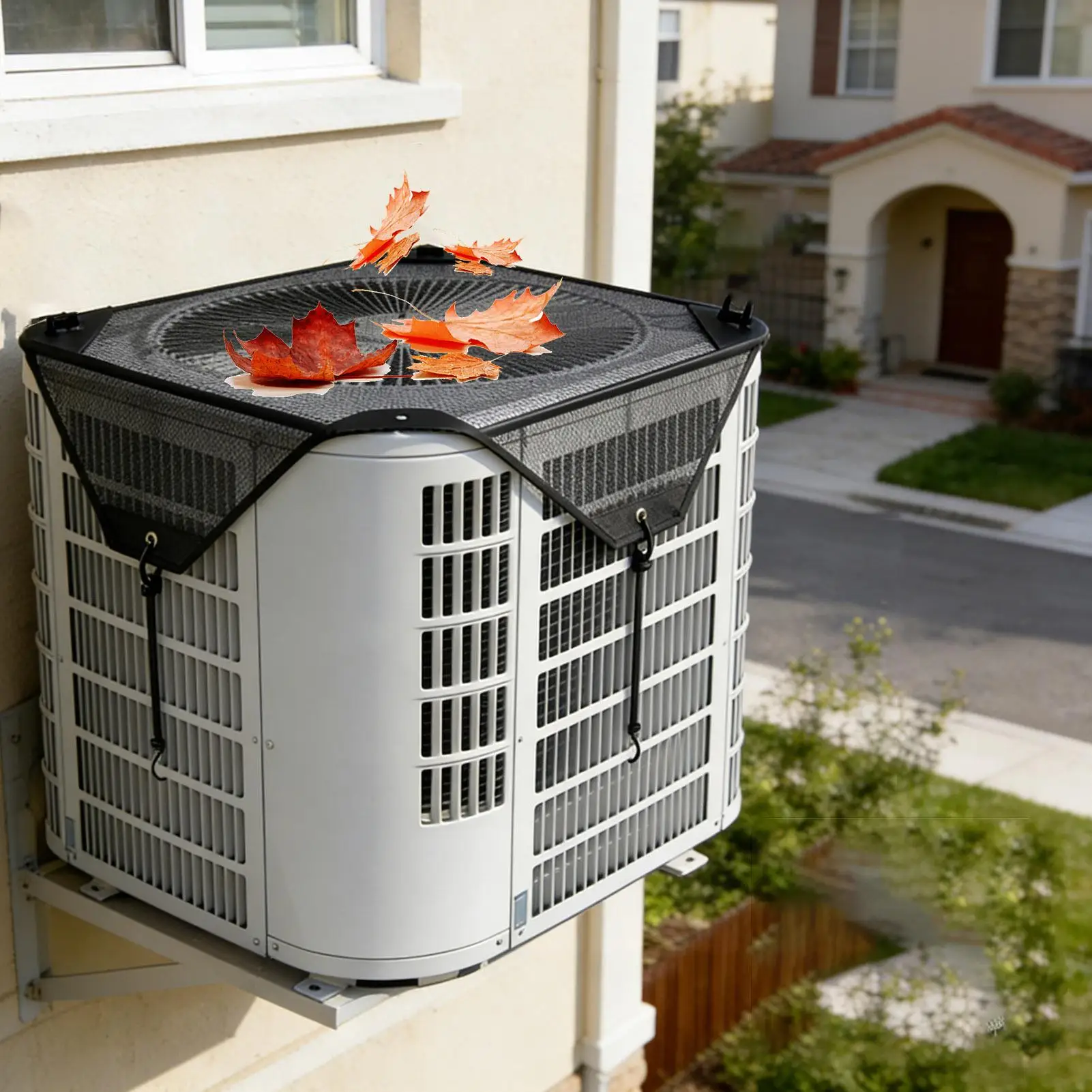 Outdoor AC Cover Universal Fit PVC Mesh Air Conditioner Cover with Hooks Stops Leaves and Debris