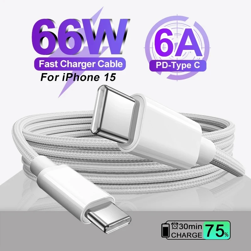 Original PD 60W USB C Fast Charger Cable For Apple iPhone 15 Pro Max 15 Pro 15 Puls USB-C Weaving Charging Data Line Accessories