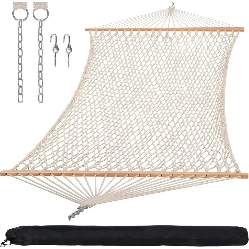 Hammocks Traditional Rope Double Hammock with Hardwood Spreader Bar and Carrying Bag, 450 Lbs Capacity