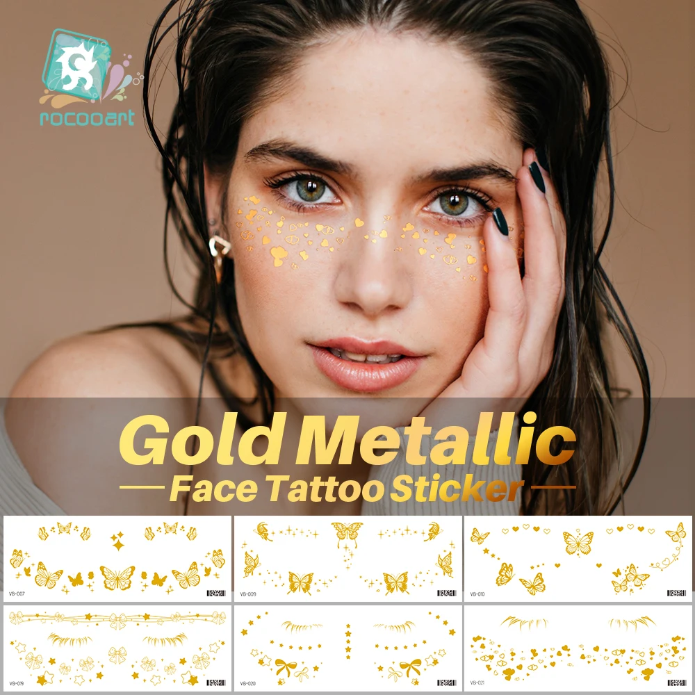 Gold Metallic Face Tattoo Sticker For Women Lady Sexy Hot  Golden Silver Henna Waterproof Temporary Tattoo Sticker Flash Taty