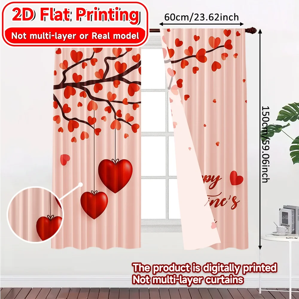 2D Flat Printing,2pcs Love Blossoms Chic Light Filtering Curtains Durable Polyester Curtains Thermal Insulation, and Room