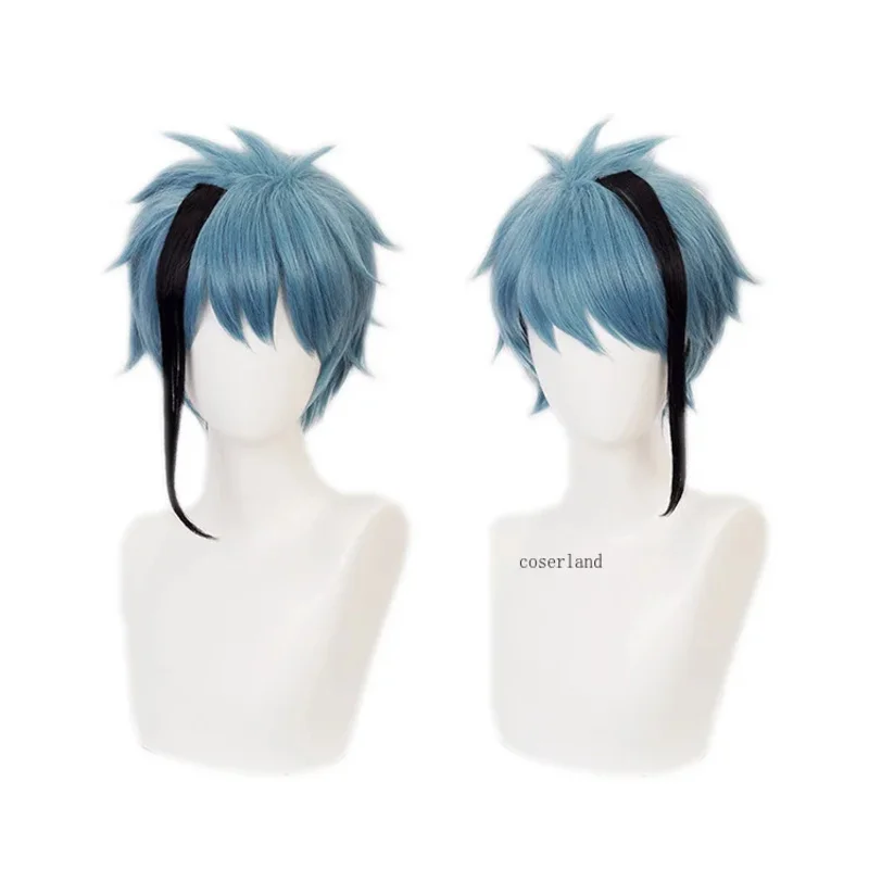 الملتوية العجائب شعر مستعار تأثيري فلويد علقة اليشم علقة زي شعر مستعار الرجال هالوين كرنفال قصير الأزرق شعر مستعار موضة غطاء شعر مستعار مجاني