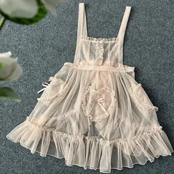 Japanese Sweets Lolita Jsk Dresses Kawaii Women Sleeveless Kawaii  Elegant Lace Mesh Princess Strap Dress Harajuku Lolita Dress