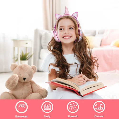 Imagen 2 del producto Lindo unicornio niños protección auditiva orejeras seguridad del bebé Anti ruido niños auriculares protectores auditivos protección de seguridad regalo para niños