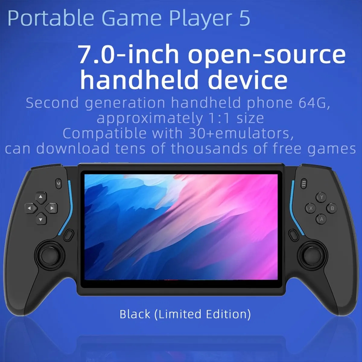 828 HC8000 7inch Screen Retro Handheld Game Console 64G 15000 Games Open Source Game Player Support 30+ Emulators Black