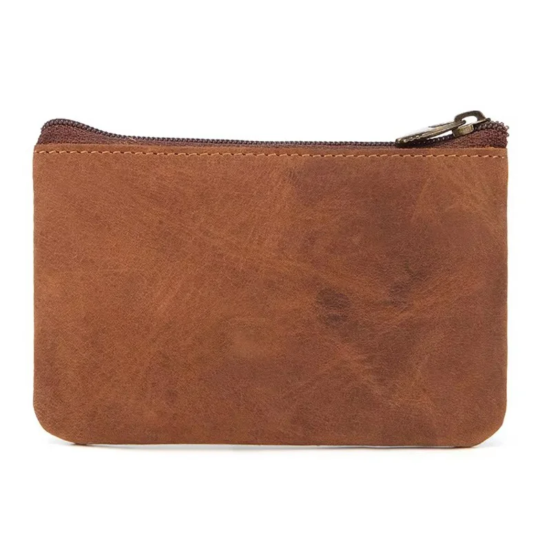 Vintage Genuine Leather Men\'s Coin Purse Zipper Wallet Retro Pocket Key Holder Small Money Bag Slim Purse For Male