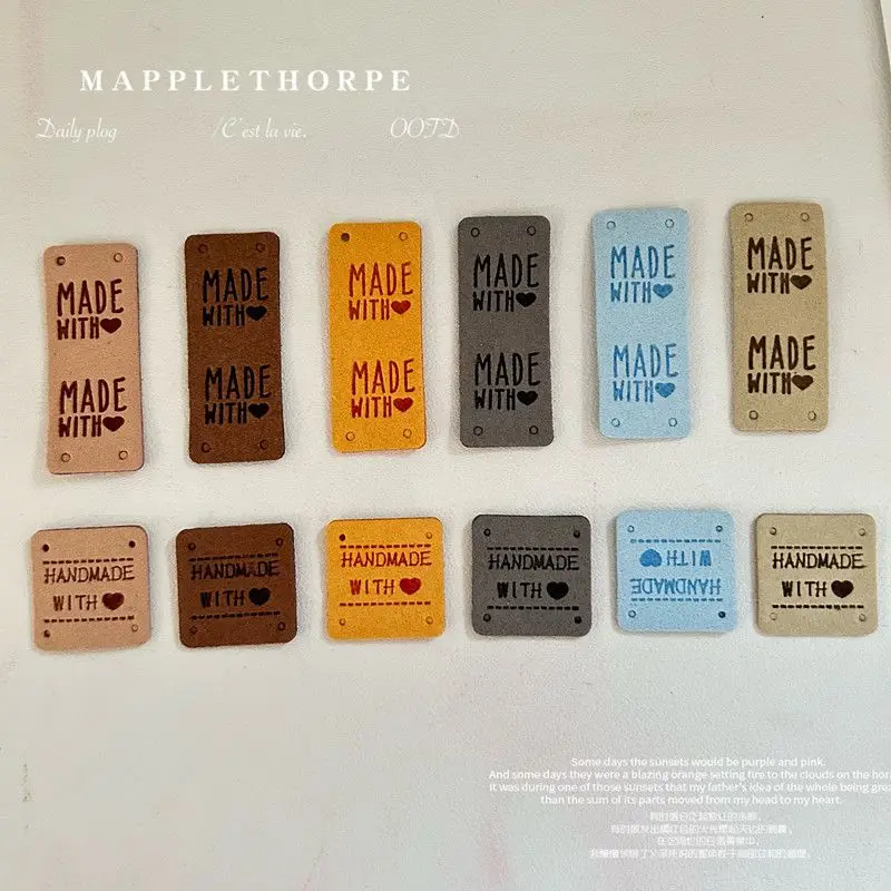 

Korean Plush Ultra-Fine Soft Leather Label Foldable Edge for Clothing Collar Bags Socks Hats Customizable Text And Colors