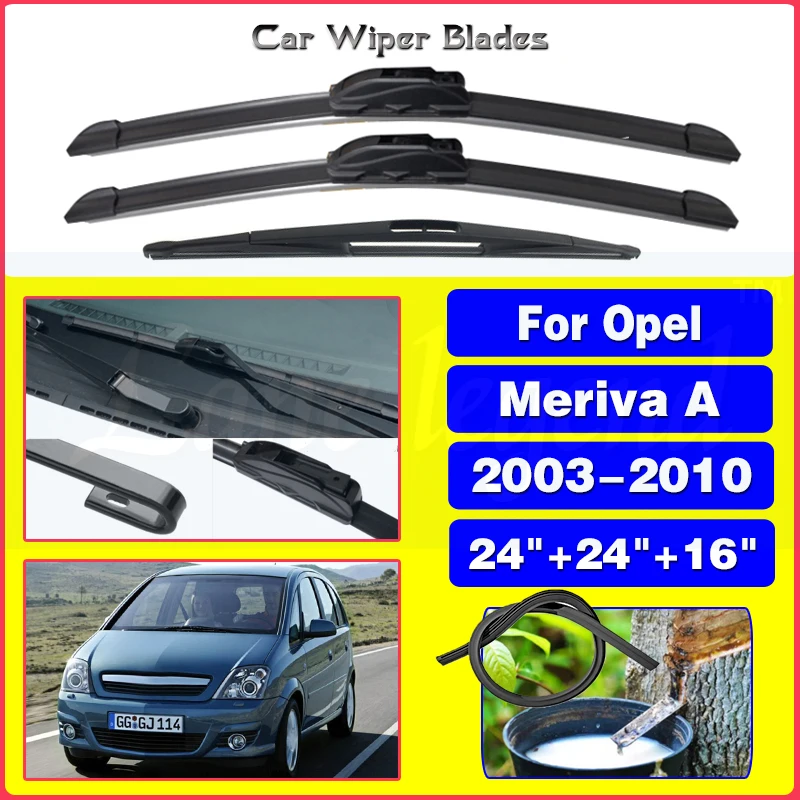 For Opel Meriva A 2003-2010 Car Front Rear Wiper Blades Soft Rubber Windscreen Wipers Auto Windshield 24