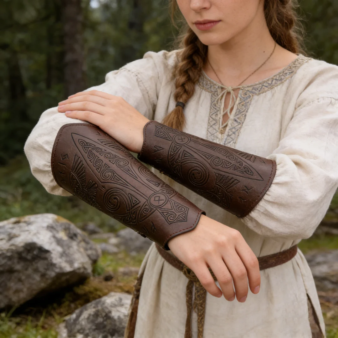 1 Stück Mittelalterliche Cosplay PU-Leder Rüstung Armwärmer Schnürung Herren Wikinger Piraten Ritter Handschuh Armreif Steampunk Zubehör – Detail 4
