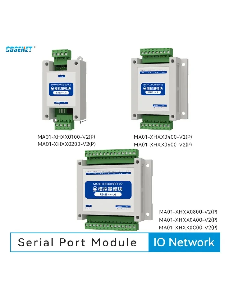 Moduł wejść analogowych ModBus RTU Serial IO 1/2/4/6/8/10/12-kanałowy RS485 CDSENET MA01-XHXX Montaż na szynę DIN 8~28VDC Watchdog — zdjęcie produktu 7