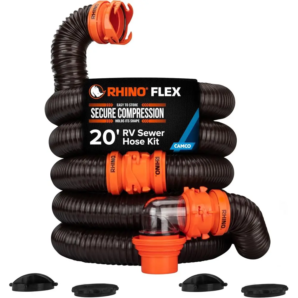

20-Foot RV Sewer Hose Kit with Clear Elbow and 4-in-1 Adapter for 3 Slip or 3.5/4 NPT Sewer Connections