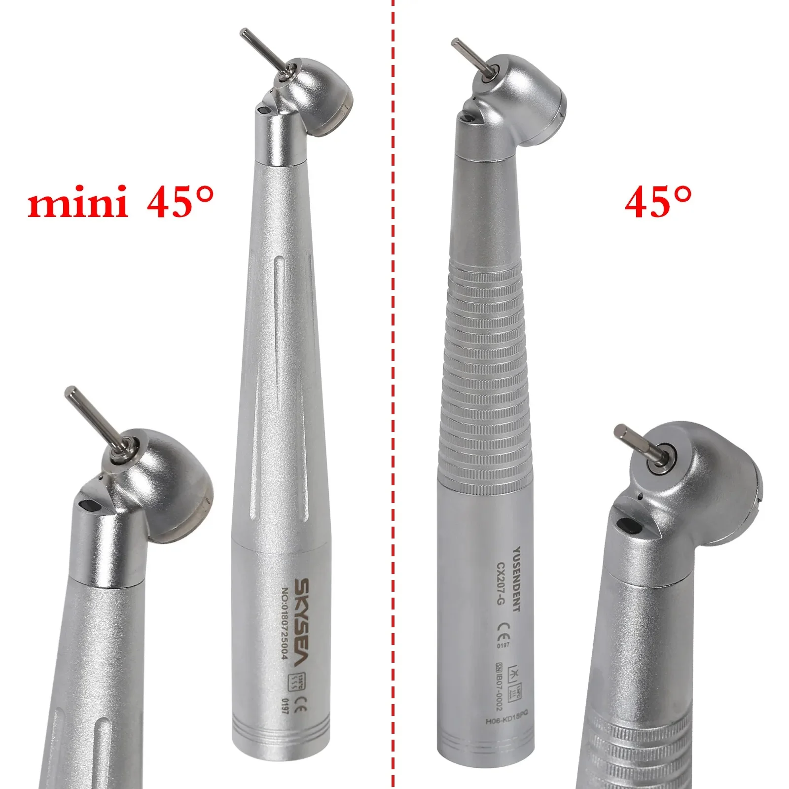 SKYSEA Dental Surgical 45° 45 Degree Fiber Optic LED Handpiece High Speed Push Button Turbine Fit 6Hole Coupler