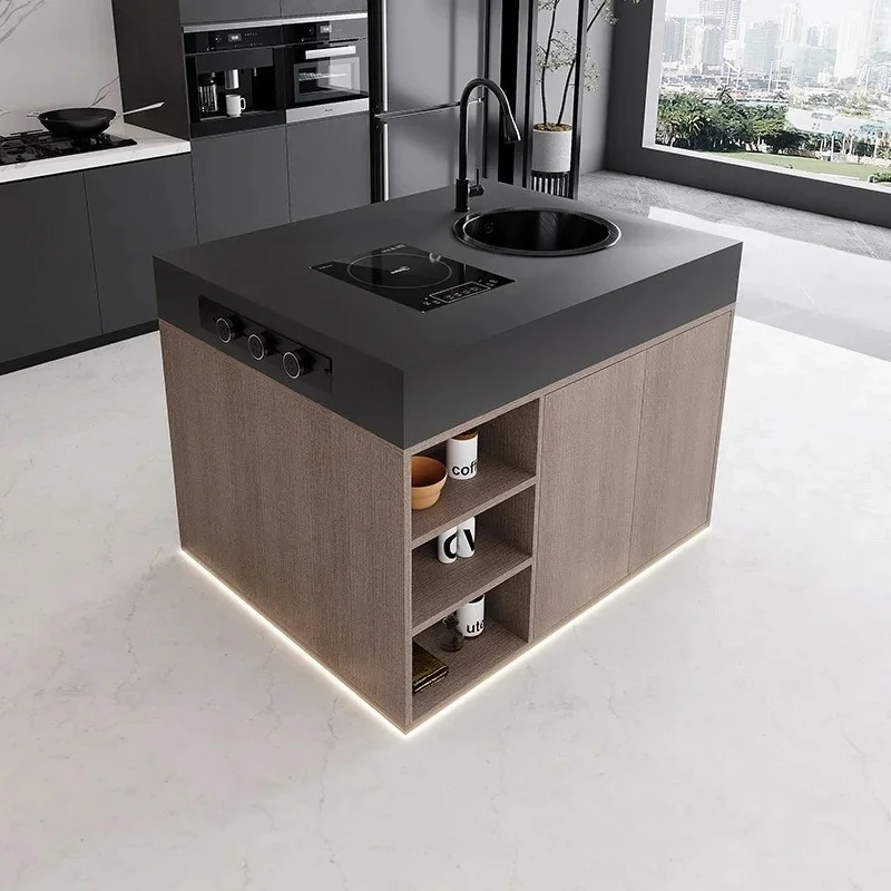 F Single island platform head rock slab island table, desk, cooking, sink, water bar collapse