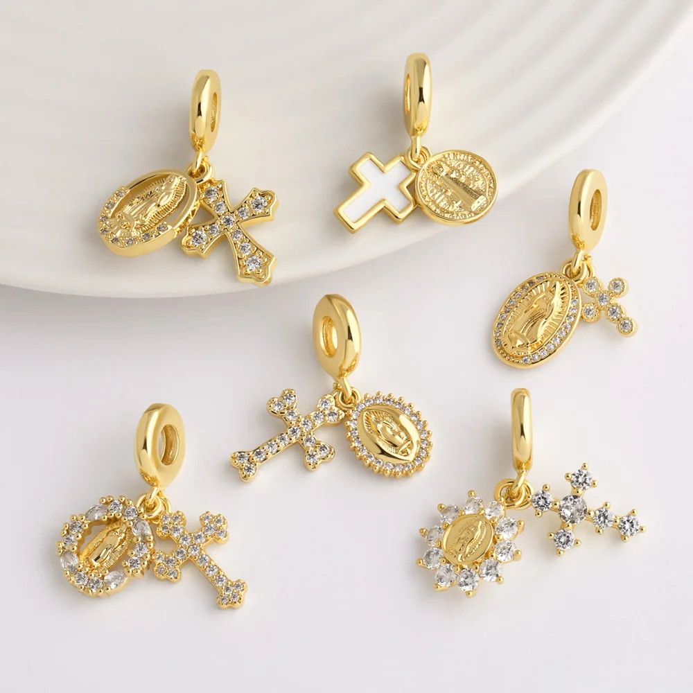Ocesrio pingente de cruz de cristal branco da virgem maria para colar cobre banhado a ouro esmalte crucifixo jóias fazendo suprimentos pdtb712
