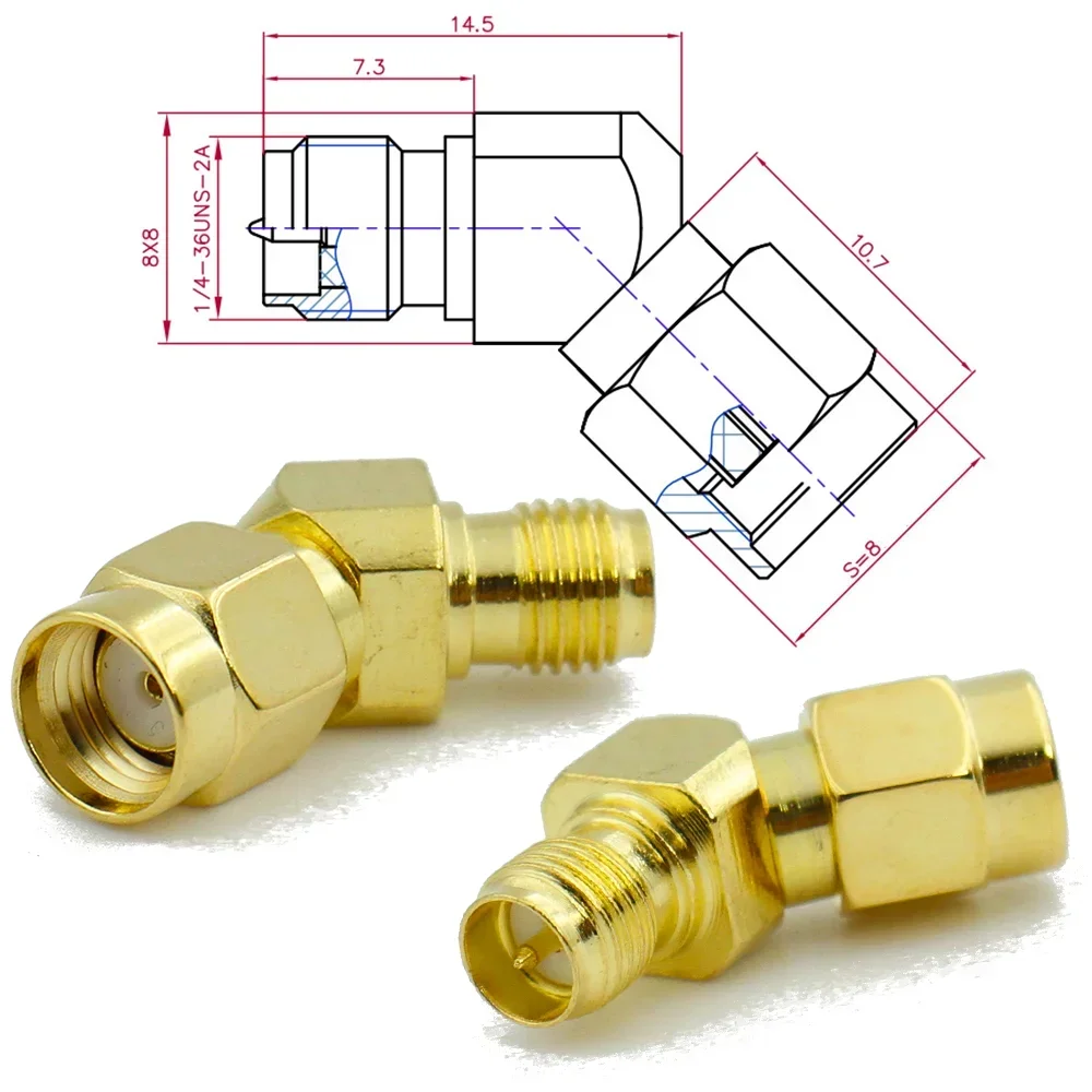 Connettore smussato SMA da 45 gradi 135 gradi da RPSMA a RP SMA 45 gradi maschio a femmina in ottone rame per antenna radio WIFI