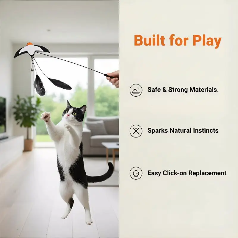 1/2 pièces Jouet interactif pour chat avec plume d'oiseau artificielle et clochette, bâton de chat pour chatons, baguette de jeu, accessoires pour chats