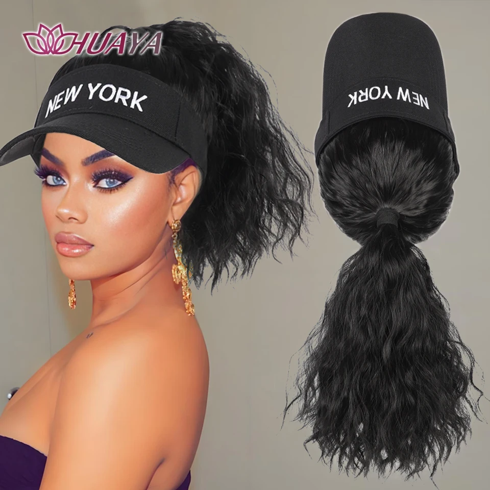Synthetic Hair Extensions Ladies Curly Ponytail Wigs Hat Connected Head Cover Peaked Cap Visor Wig For Women Use Spring Summer