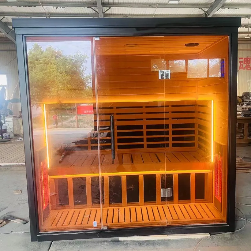 Customized 3-5 Person Cedar Modern Cube Outdoor Infrared Sauna Room