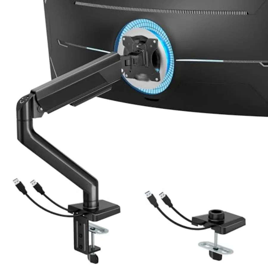 

Heavy Duty Single Monitor Arm for Office Desks Steel Black Adjustable Mount for 17-40 Ultrawide Screens up to 26.4 lbs Clamp/Gr