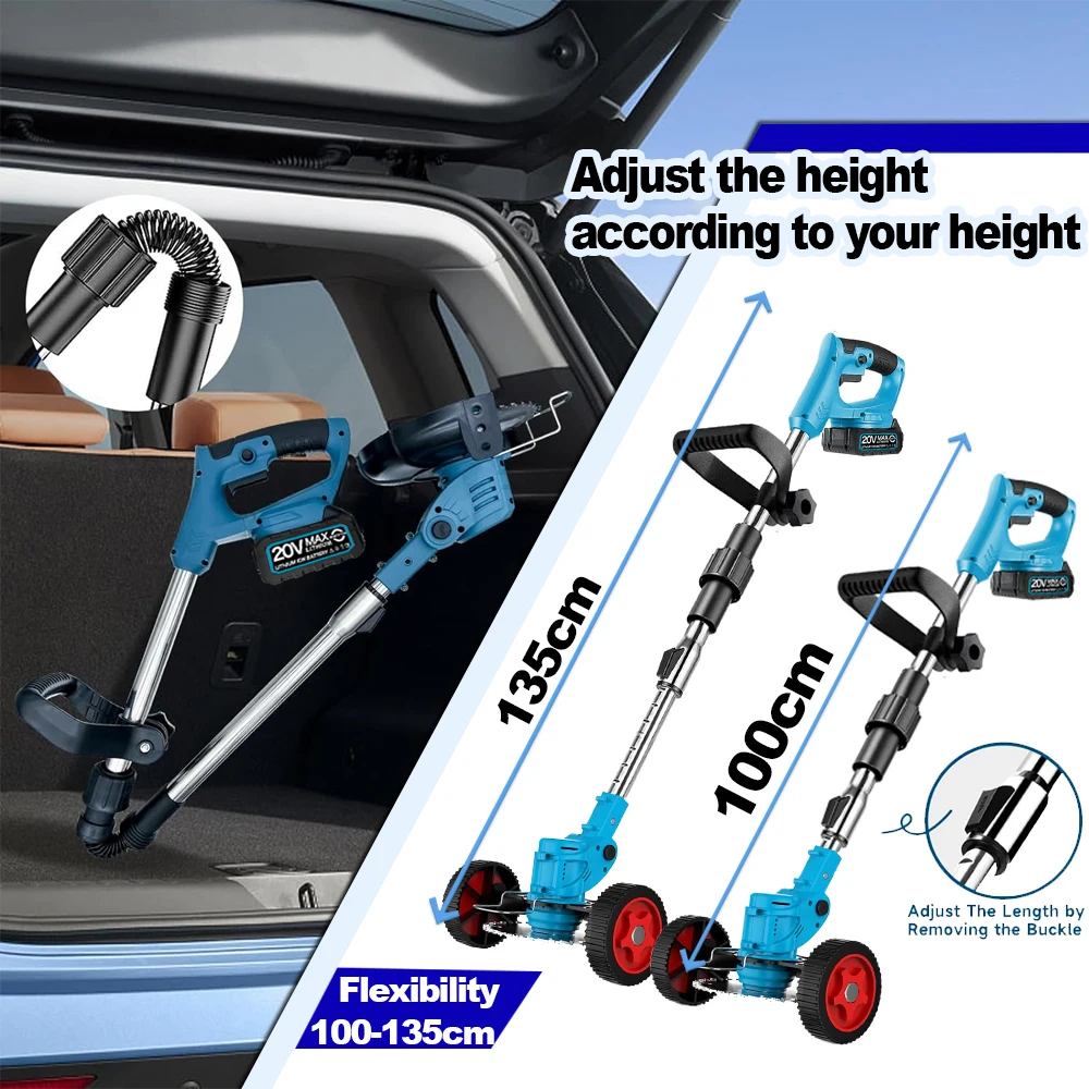 ONEKFYFD-cortacésped eléctrico inalámbrico, recortadora ajustable plegable, corte eficiente de poda de jardín para batería Makita de 18V