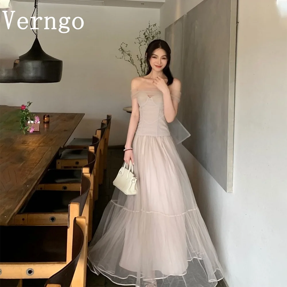 

Verngo Grey A Line Tulle Prom Gown Sweetheart Simple Korea Party Dress Formal Occasion Dress For Women Wedding Dress