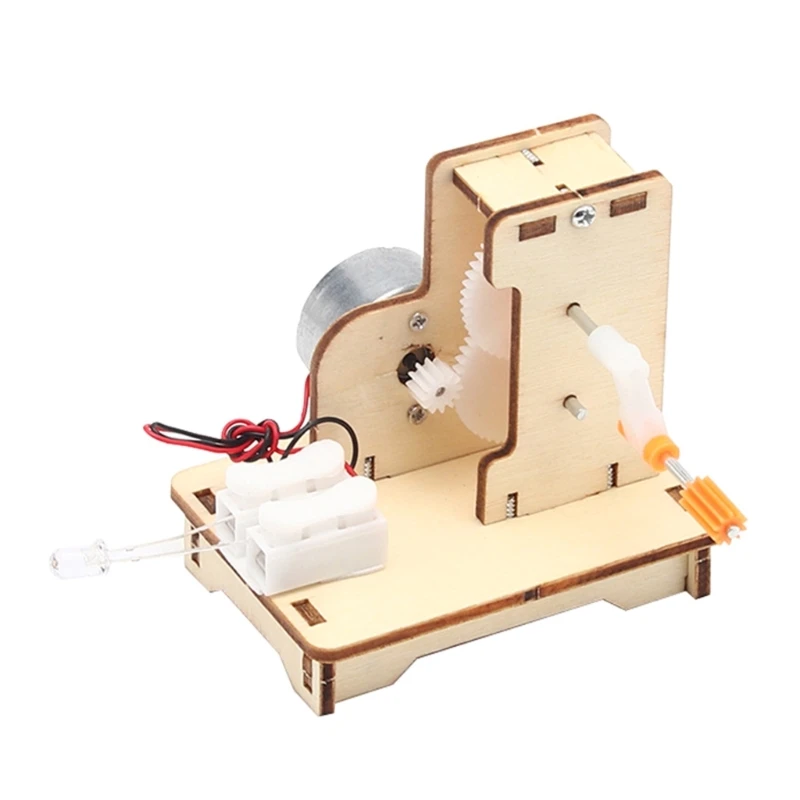 DIY Wooden-Hand Cranked Generator Students Kids Physical Science Experiment Toys Early Education Invention Materials D5QC