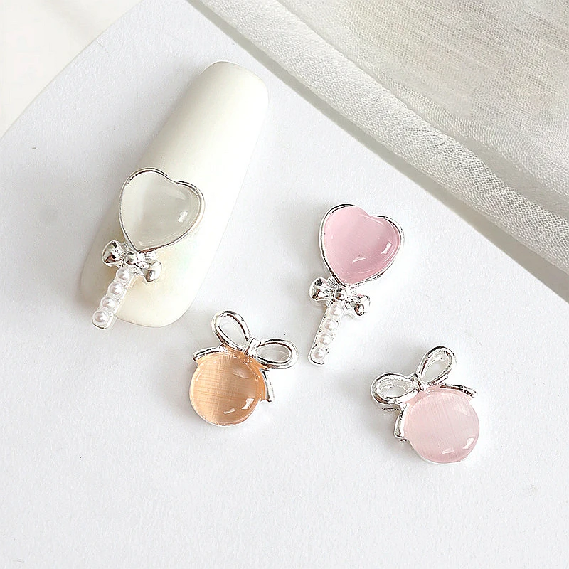 

10PCS 3D Luxury Alloy Bow Nail Art Love Heart Charms Cat's Eye Rhinestone Accessories For Nails Decoration Manicure Supplies