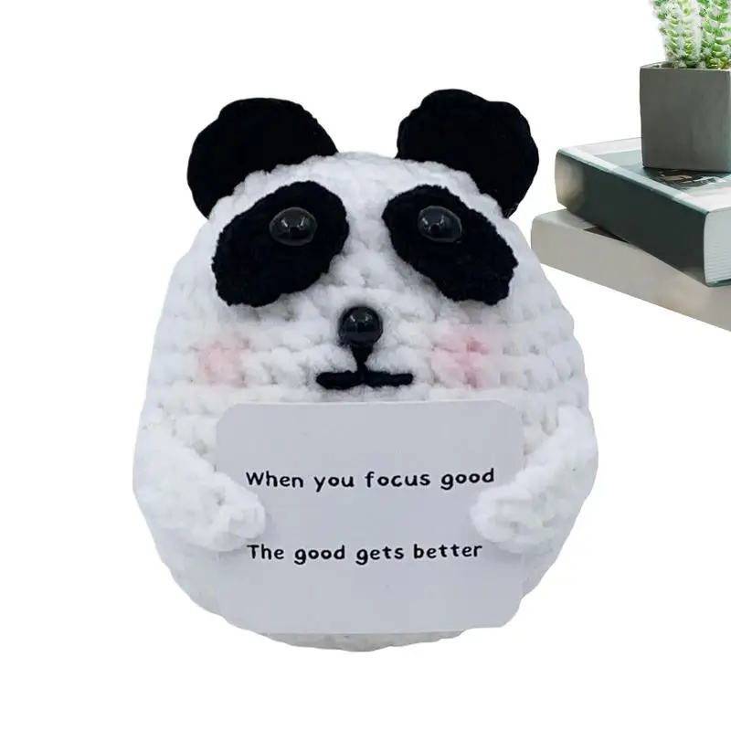 Crochet Panda Doll Funny Inspirational Knitted Animal Toy For Graduation Appreciation Panda Crochet Figurine For Home School