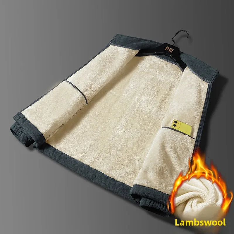 

Men's Fce Jaet Thiened Lamb Velvet Hand-Felted Coat Stand Collar Modern Sle Polyester Fiber Autumn Winter Jaet