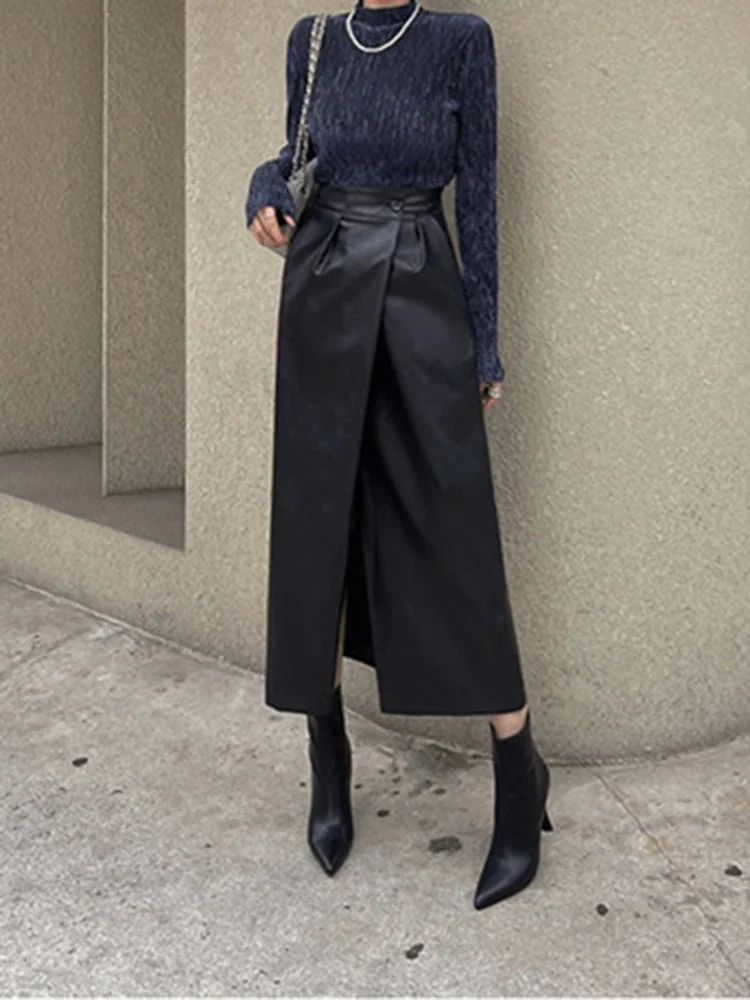 مزاجه الموضة سليم صالح نصف تنورة المرأة أنيقة عالية الخصر بلون تنورة طويلة 2025 مثير سبليت التنقل تنورة الحفلات #2