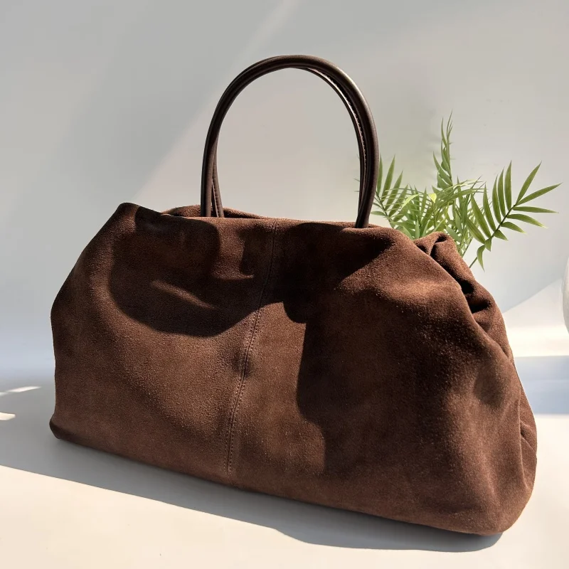 New Suede Autumn and Winter Suede Frosted Tote Bag, Top Layer Cowhide Large Capacity Handbag For women, Fashionable Travel Bag