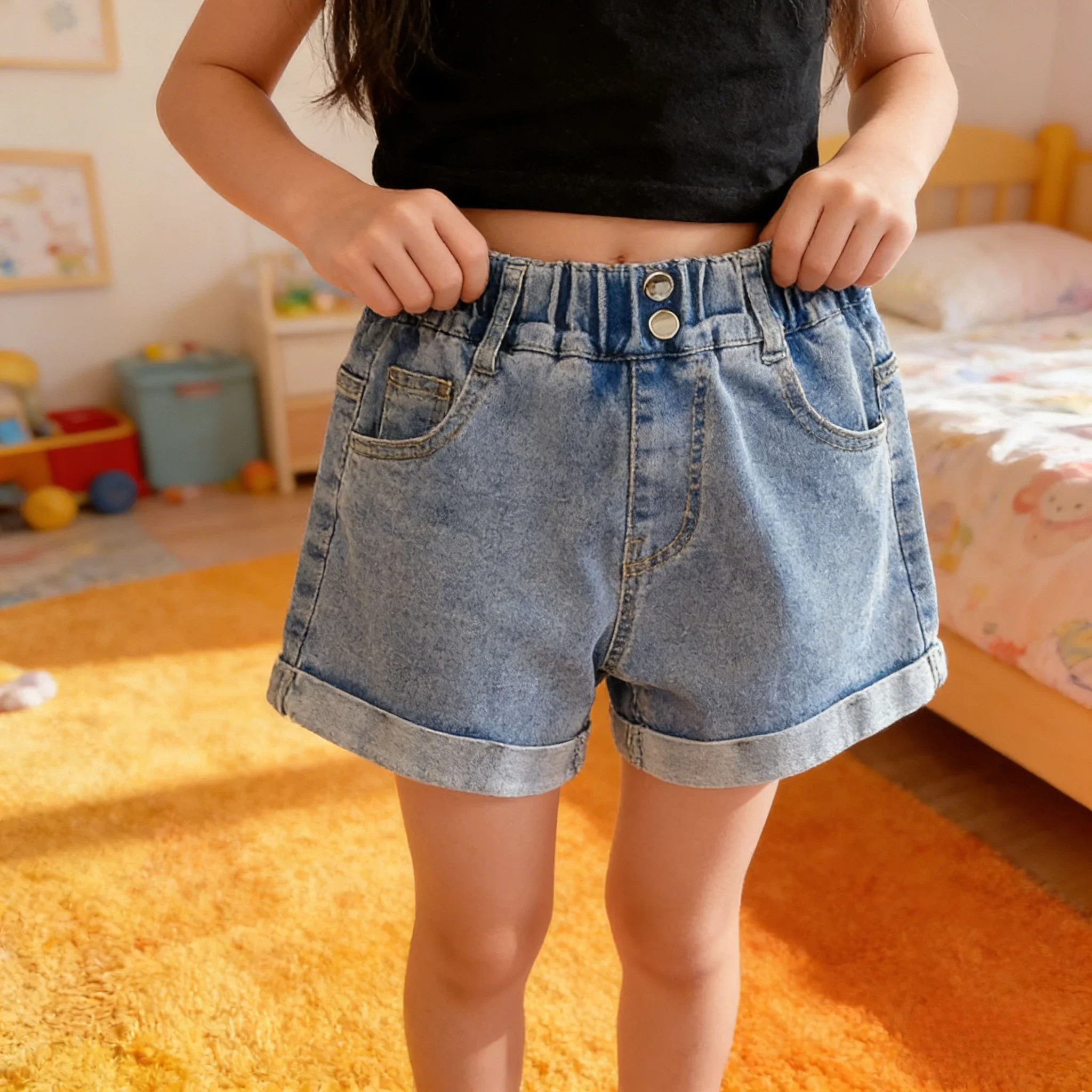 2026 summer girls denim shorts loose casual stylish comfortable kids pants
