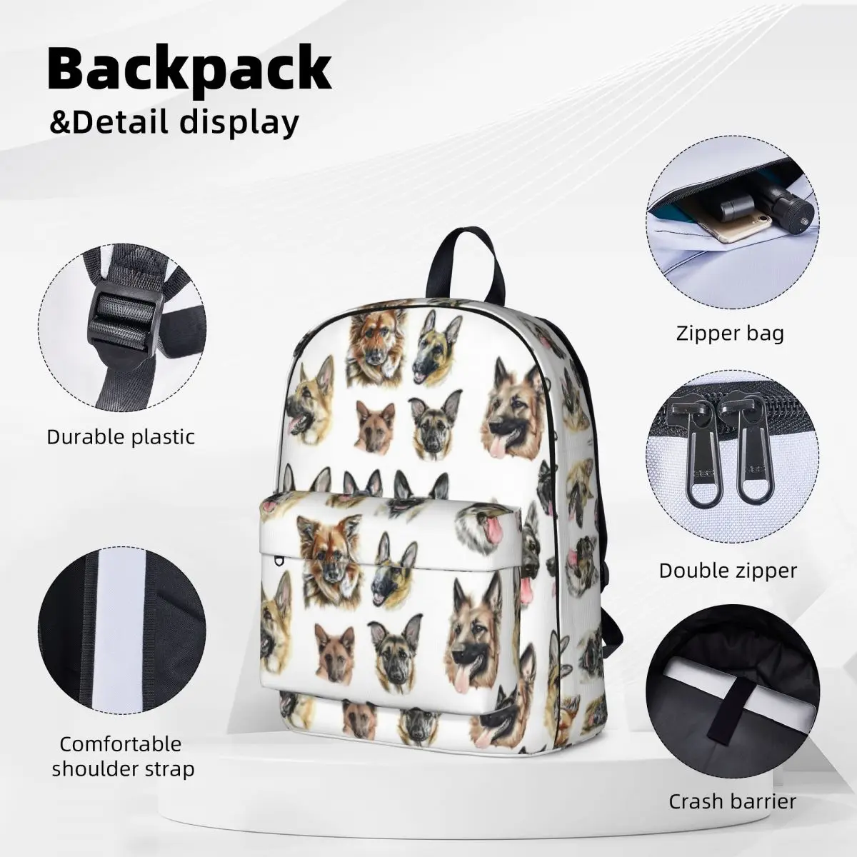 German Shepherd Collage Backpacks Large Capacity Student Book bag Shoulder Bag Travel Rucksack Casual Children School Bag