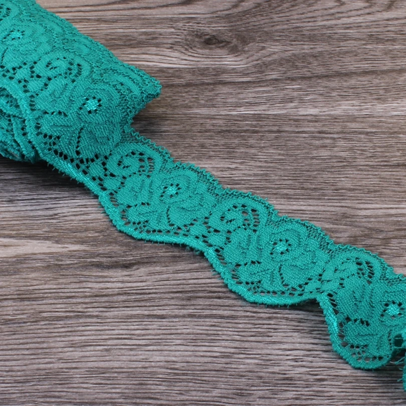 

Green 10 Yards 3.5CM Wide Elastic Stretch Lace For Kids Headband Lace Trim Headbands Bridal Garter For Girls Hairbow Ties DIY