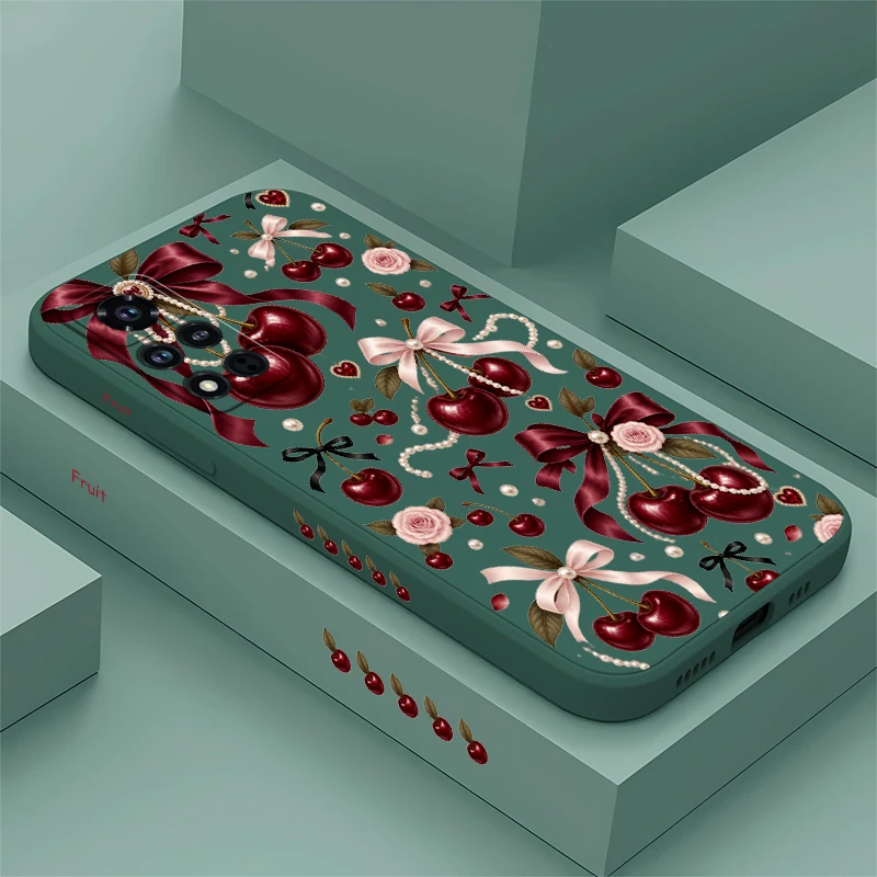 Coque à motif cerise et nœud pour Honor 600 Pro 400 70 Lite 500 200 90 Smart 50 SE 20 9C 9X Pro, étui souple résistant aux chutes