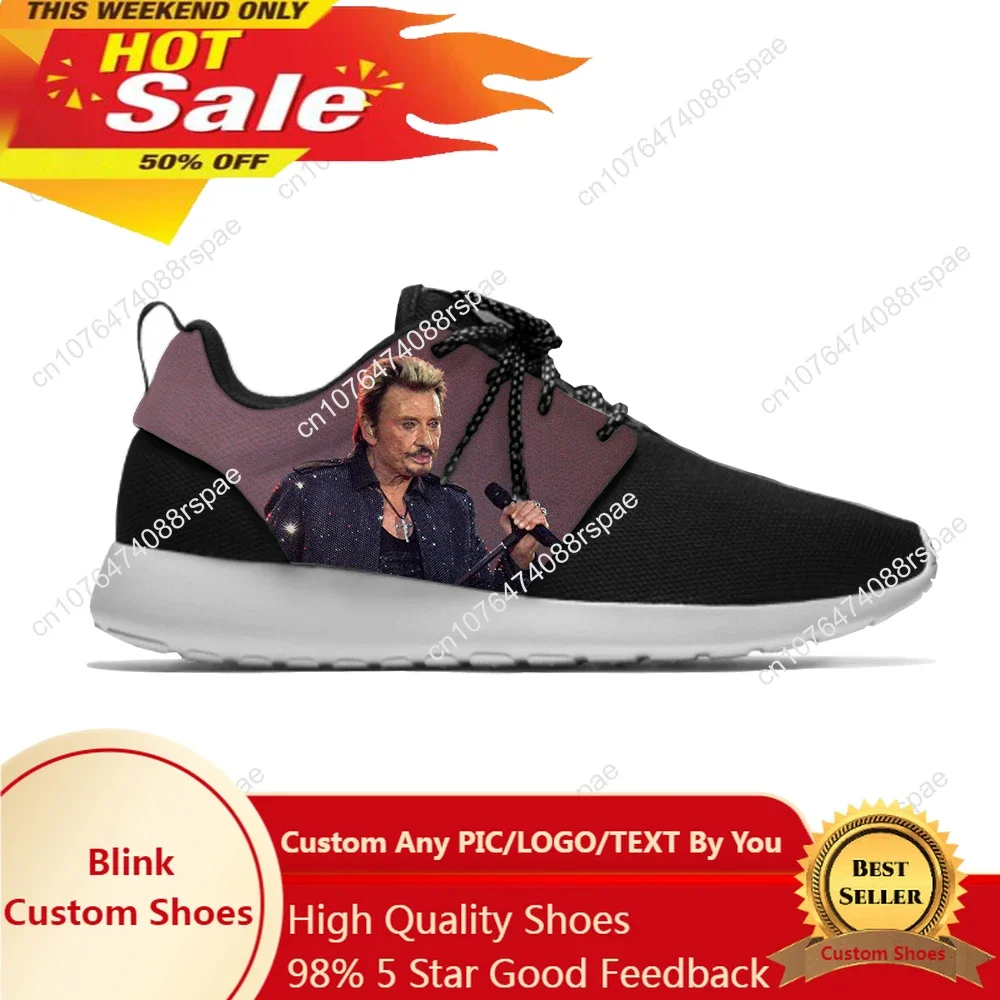 Rock Star Johnny Hallyday Music Cool Fashion Classic Sport Running Shoes Lightweight Breathable 3D Print Men Women Mesh Sneakers