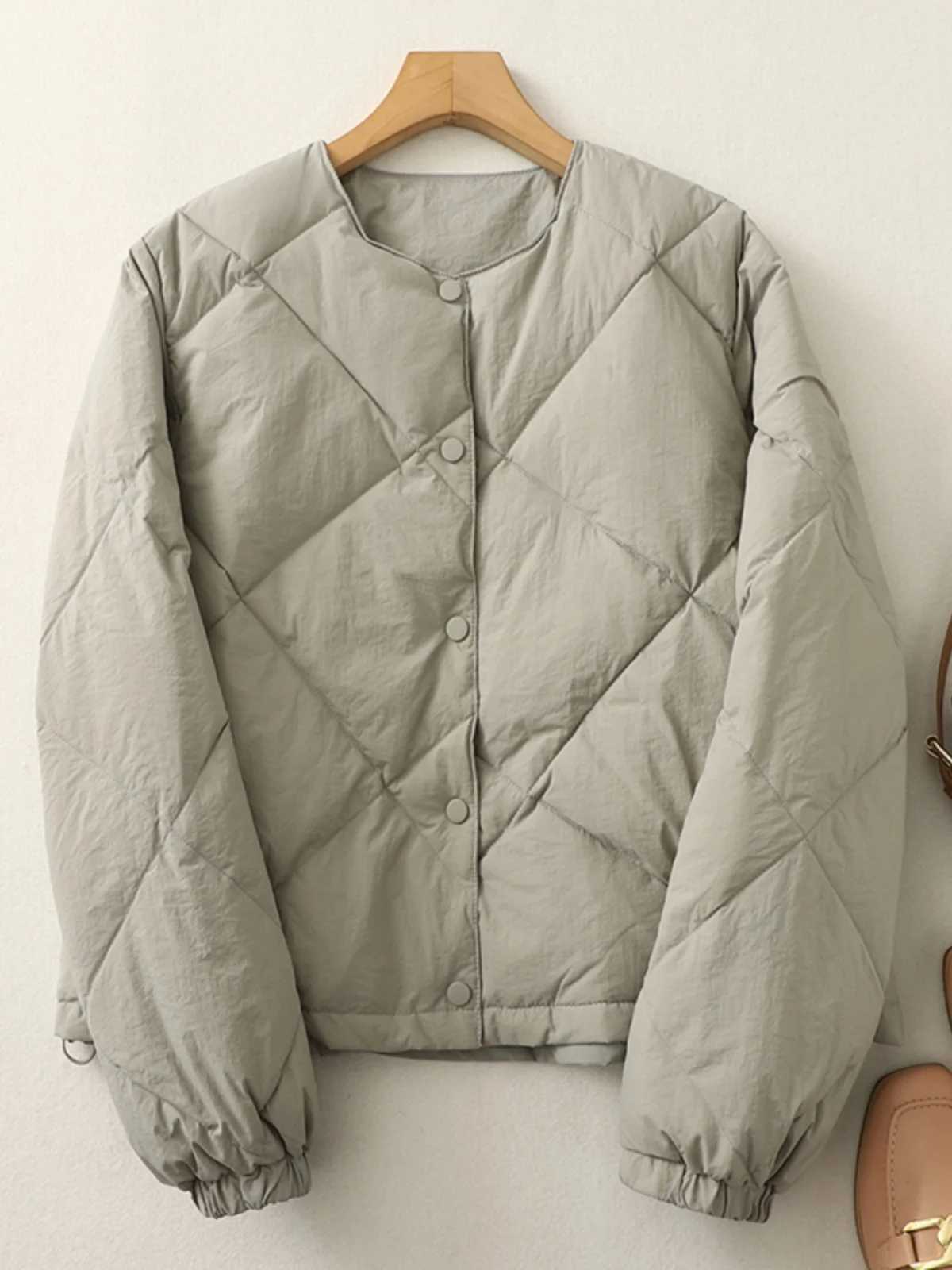 

Lightweight Cotton Jaet Women's ort Outerwear Winter Warm Casual Bread Sle Diamond Pattern Filling Button up Long Sve