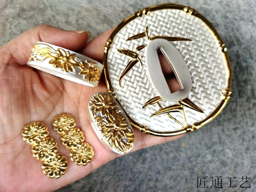 Белый сплав бамбука tsuba цветок фучи Menuki для япок меч катана wakizashi танто Белый сплав бамбука tsuba цветок фучи Menuki для япок меч катана wakizashi танто