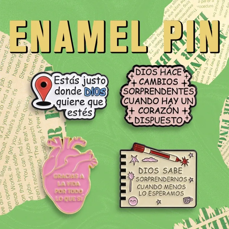 Spanish Christian Faith Enamel Pins Set Religious God Quote Brooch Lapel Backpack Badge Gift for Believers