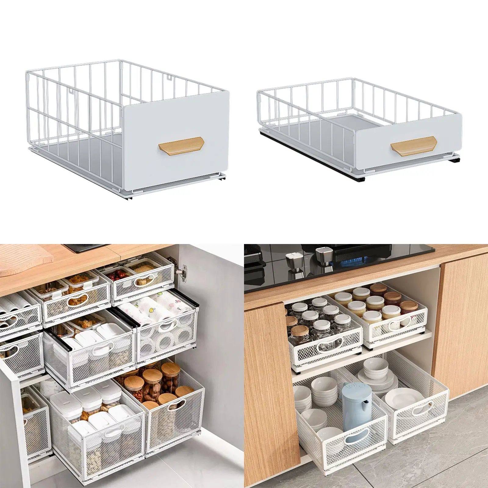 Pull Out Cabinet Organizer under Sink Basket Guide Rail Design Kitchen Organization Stable Sliding Drawer for Living Rooms