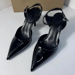 Wysokie obcasy damskie buty dla elegancka, biznesowa szpiczasty palec ze skóry lakierowanej na co dzień biurowe szpilki designerskie letnie damskie sandały