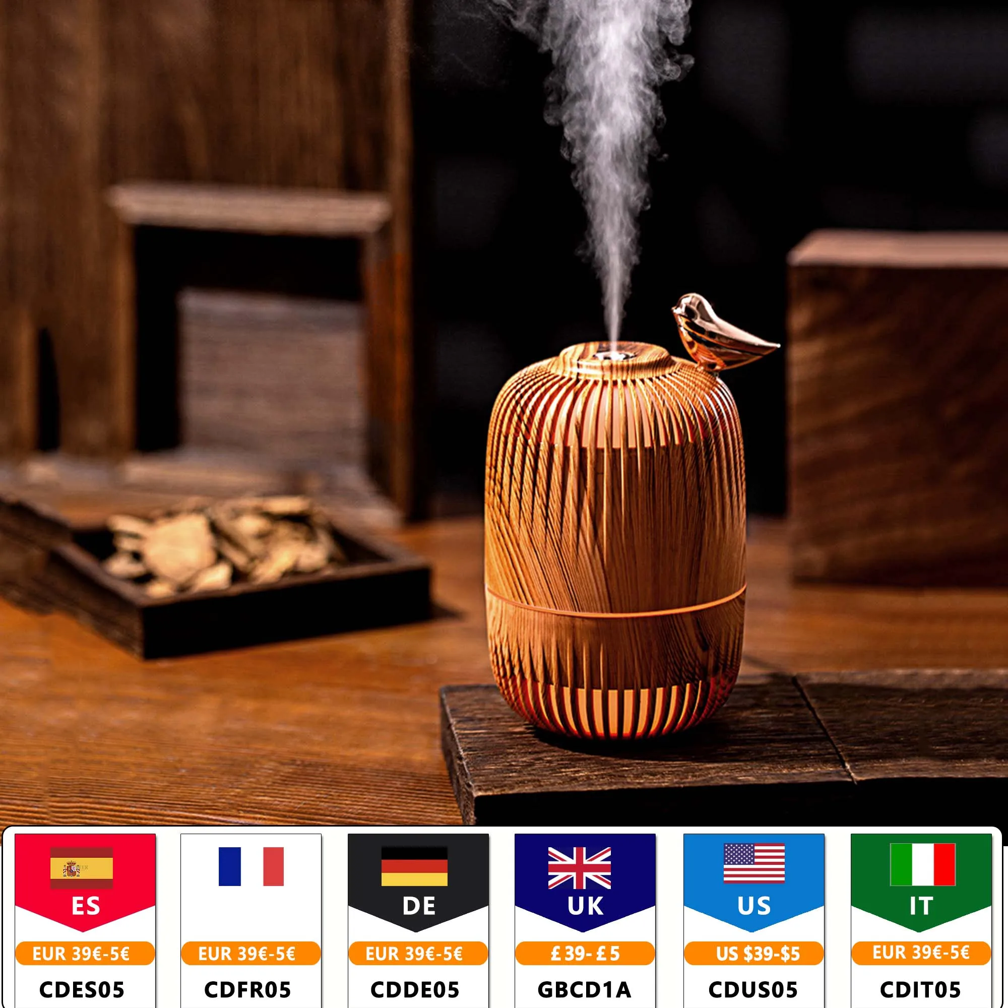 New humidifier light retro birdcage wood grain heavy fog volume Humidifier Diffuser Wooden Wood Grain Bird Cage Aroma Diffuser