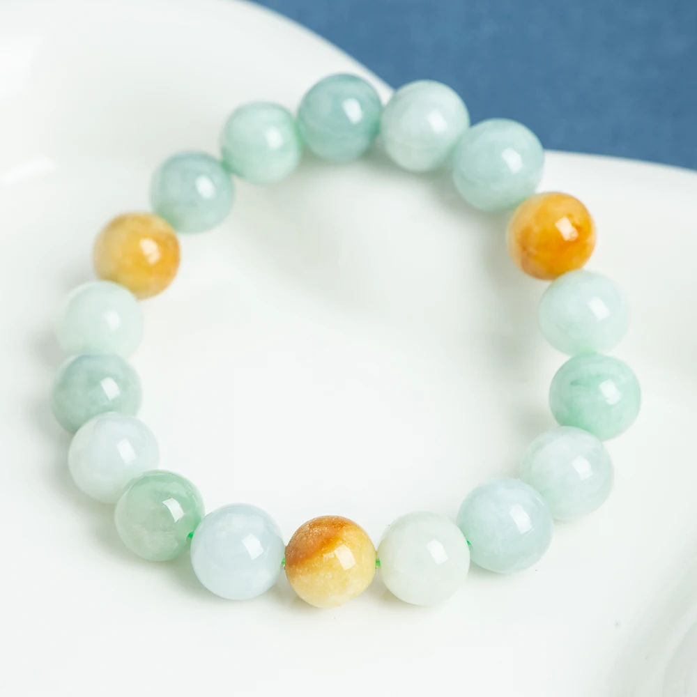 

TIMESWIND Natural Myanmar A-type Jade 10mm Round Beaded Multi-colored Women Bracelet Band Certificate
