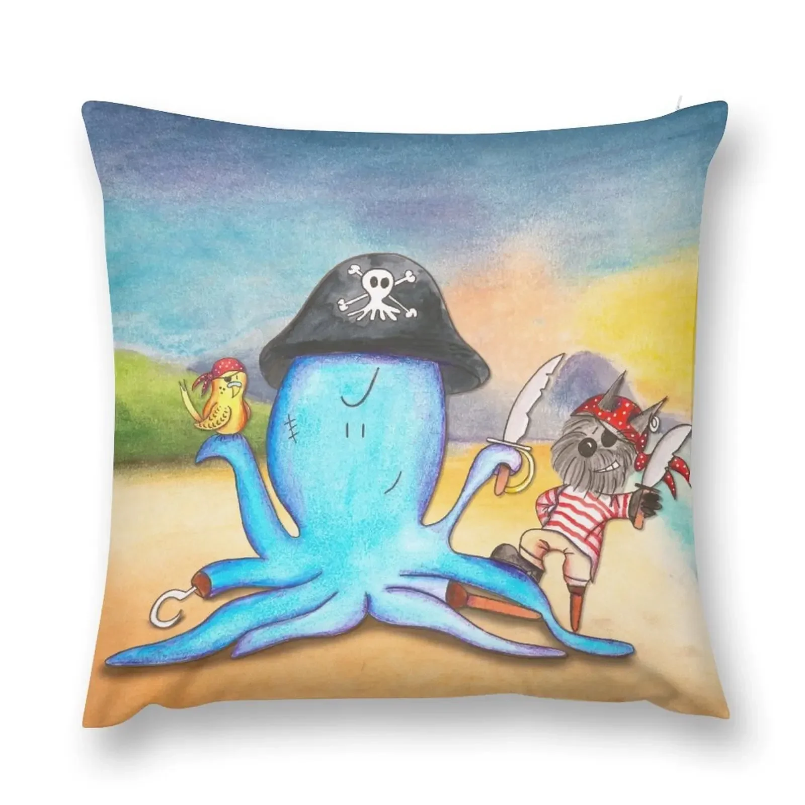 Arr! Shiver me Tentacles! Pirate Octopus, Dog and Budgie! Throw Pillow Sitting Cushion pillow cover luxury pillow