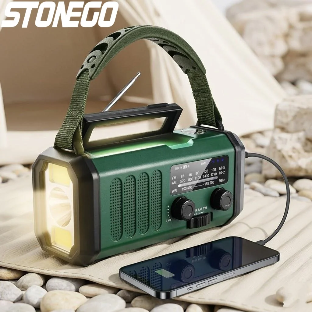 

Радиоприемник AM/FM с солнечной батареей и ручным приводом, зарядное устройство USB-C, фонарик, сигнализация SOS, компас, аварийный комплект для активного отдыха, оповещение о погоде, 10000 мАч